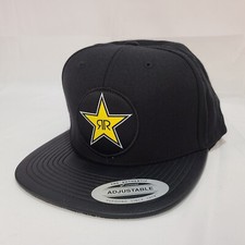 Rockstar Energy Drink Adult Black Star Patch Adjustable Spellout Graphic Hat Cap