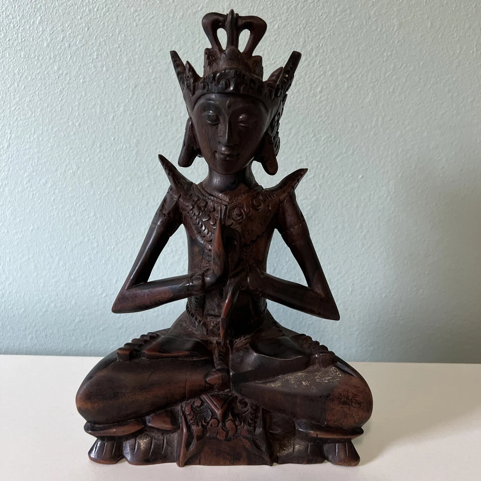 Tibetan Buddhist Deity Thai Zebra Wood Hand Carved Eastern Indian Art - Image 2 of 4
