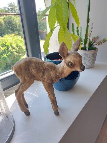 Ancienne Figurine Faon Bambi En Papier Mâché Début XXème - Objet De Collection (Thème Chien?)