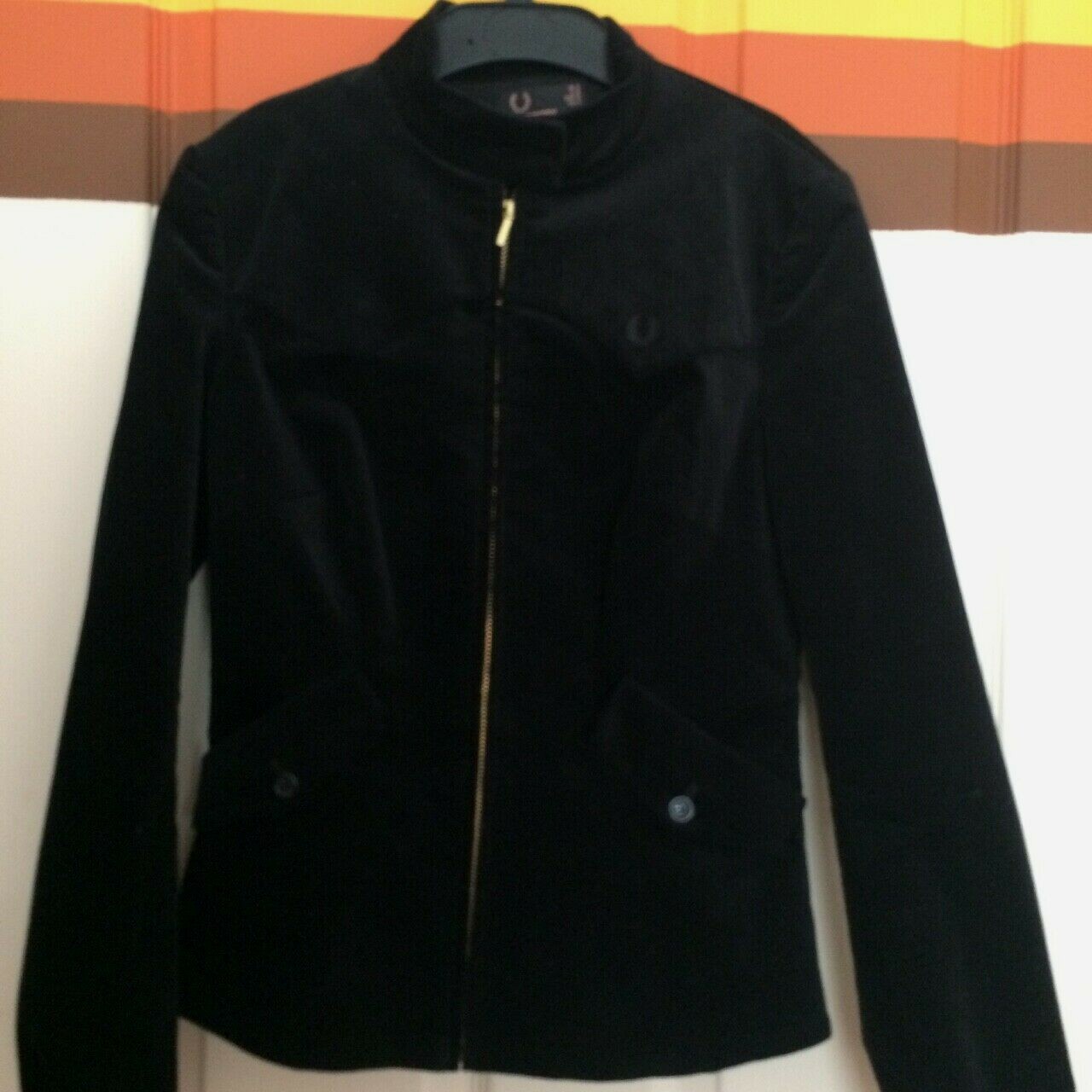 Fred Perry Amy Winehouse Thick Black Velvet Harrington Fitted Jacket - Size 10 image 2