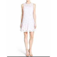Michael Kors Fit and Flare Godet White Eyelet Sundress Shift Dress Size 2