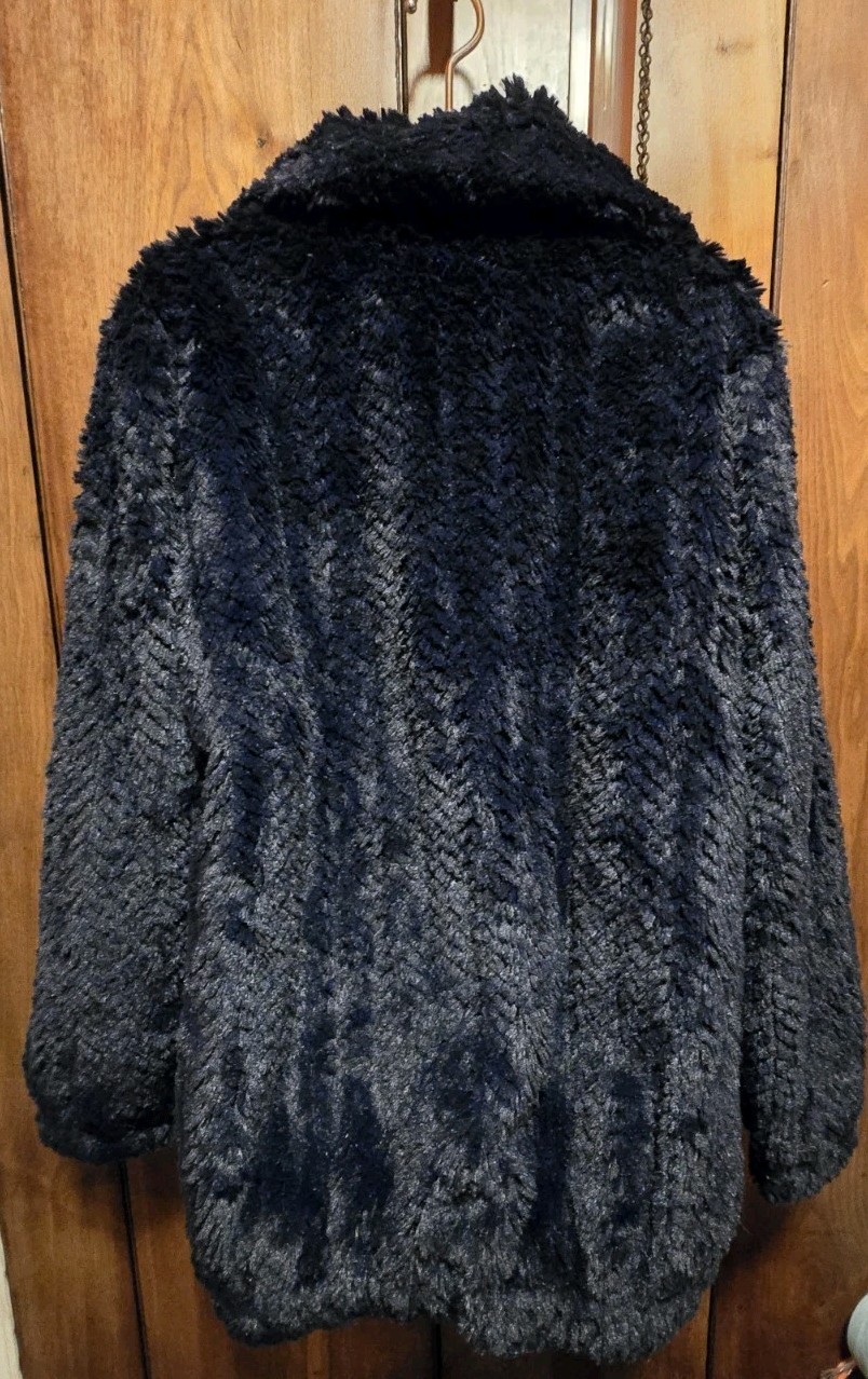 Dennis Basso Blue Faux Fur Jacket Reversible Water Repellent Wind Breaker Sz M-L