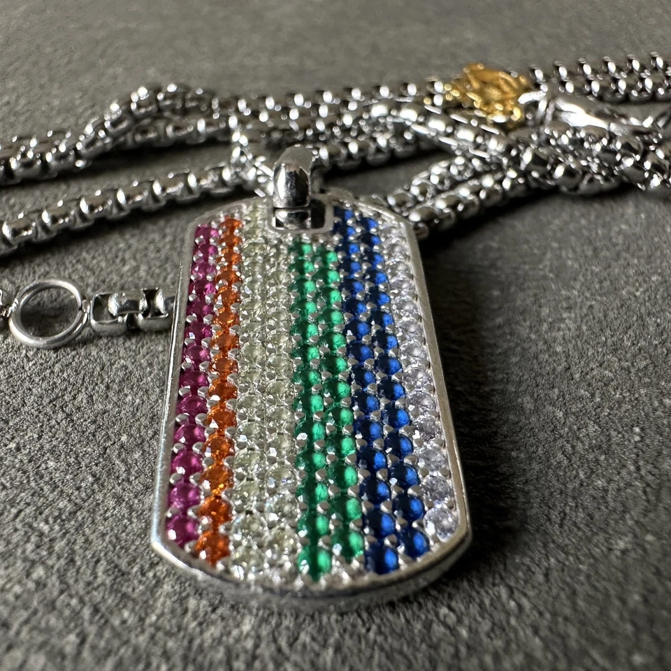 Colgante Etiqueta de Perro Colección David Yurman Chevron Esterlina con Pavé Arco Iris Dia. 22" Foto 4 de 4