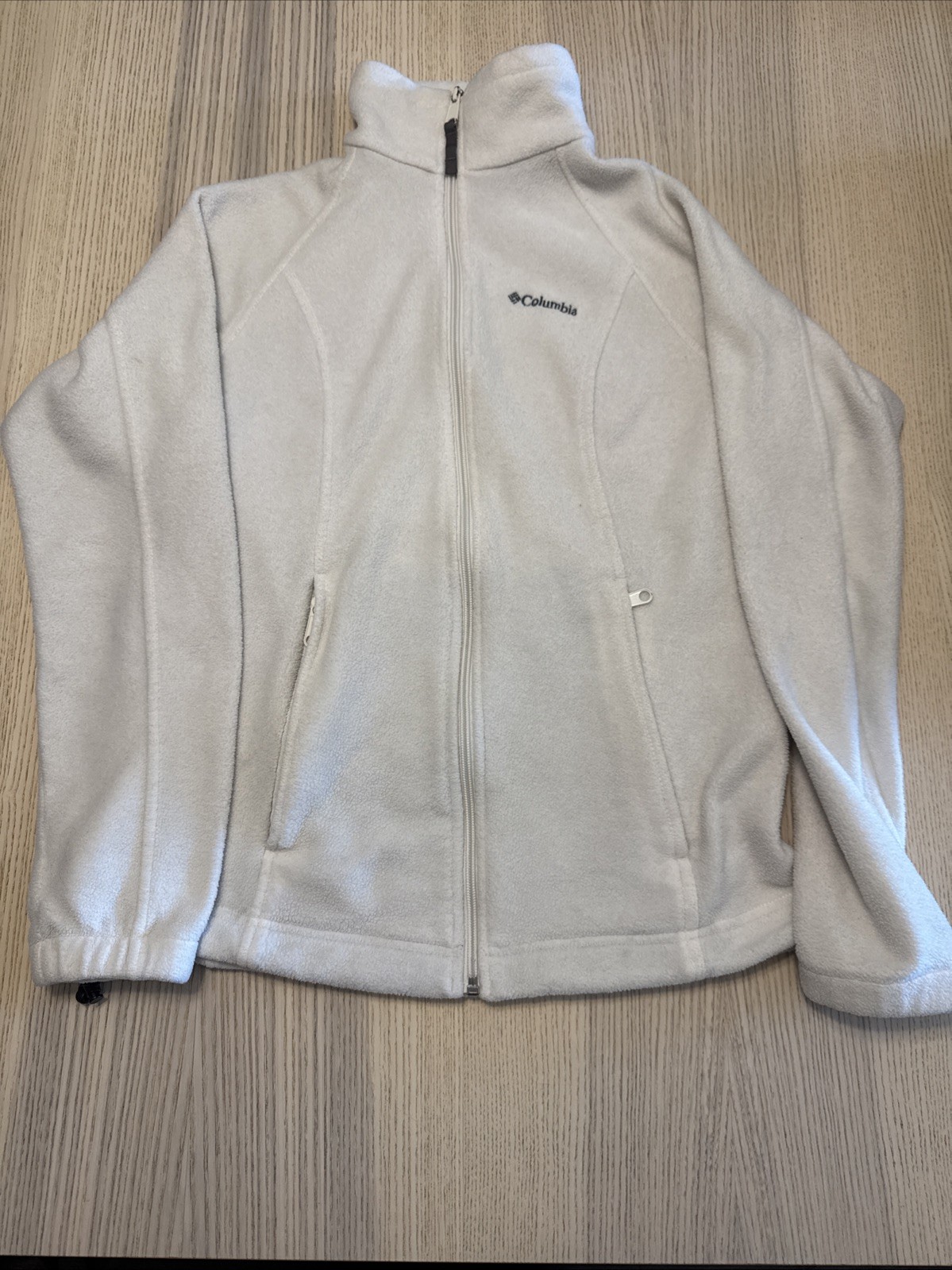 Columbia Fleece Jacket Women Medium White Full Zip Mock Neck Soft Outdoor S