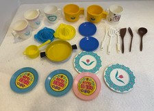 Vintage 80s Pretend Play Dinnerware Plates Cups Mugs Utensils