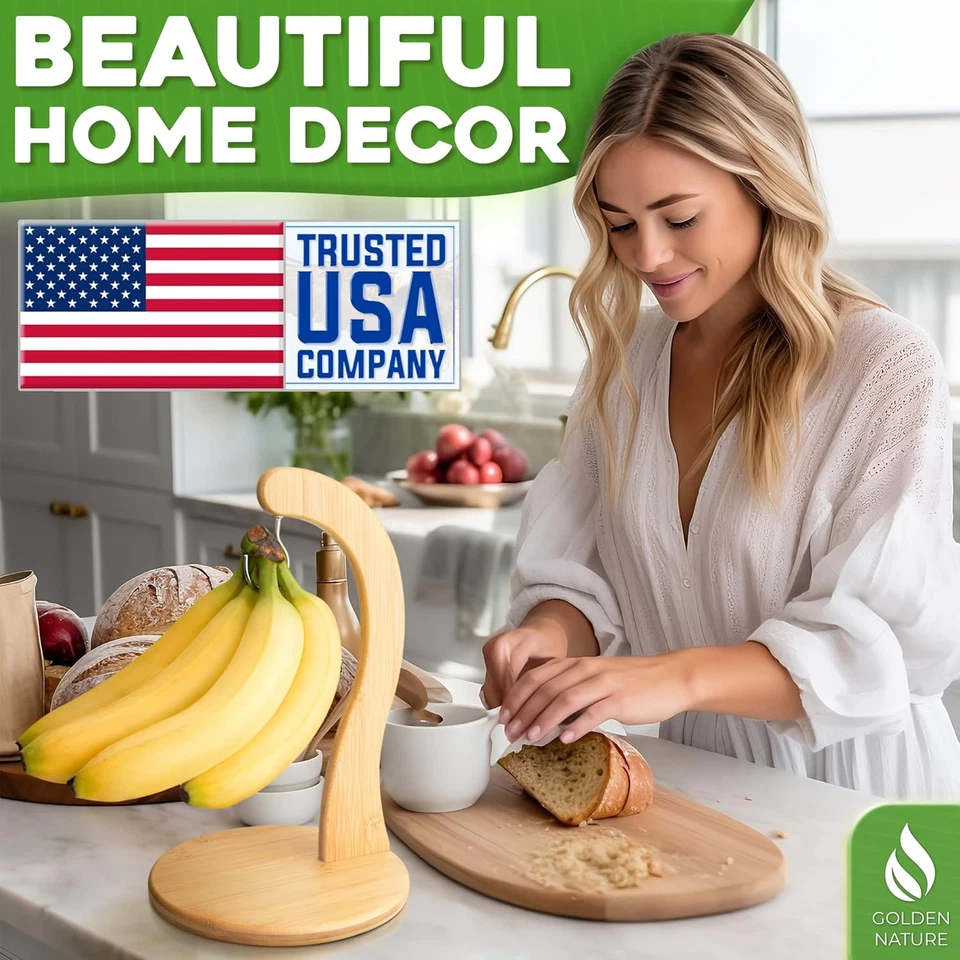 Soporte para plátano con gancho colgante, soporte de uva de madera rústica para encimera de cocina,  Foto 4 de 4