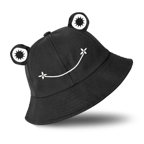 Frog Bucket Hat - Cotton Fisherman Hat for Adult Teens, Men & Women - Black