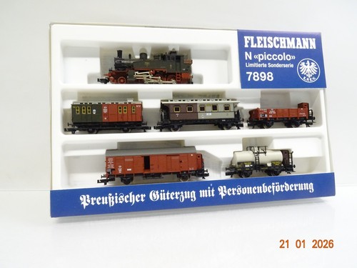 Fleischmann N 7898 Güterzug 6tlg. mit Personenbeförderung K.P.E.V. in OVP JL5831 | Zustand: Gebraucht