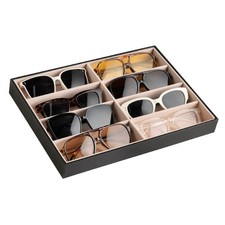 Frebeauty Sunglass Organizer,PU Leather Glasses No Lid, Black
