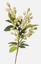 Artificial Berry Stem 15 Inch Faux White Berries Green Leaves Farmhouse Floral