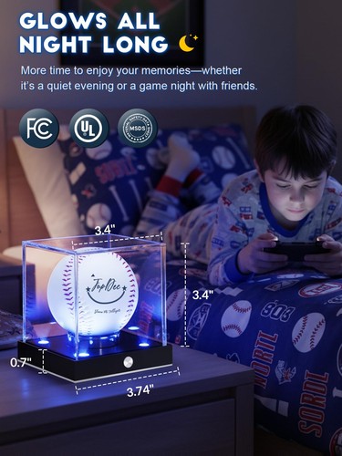 JupDec Cordless LED Baseball Display Case, Clear Acrylic Cube 2 Pack, Silvery  - Picture 4 of 8