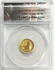 2023 GOLD GREAT BRITAIN 1/10 OZ BRITANNIA KING CHARLES III COIN ANACS MS 70