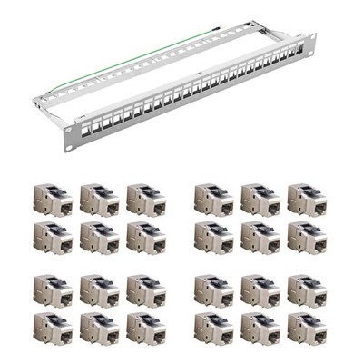24x RJ45 Keystone Cat.6a 500Mhz 10Gbit werkzeuglos + 19'' Verteilerfeld 24-Port