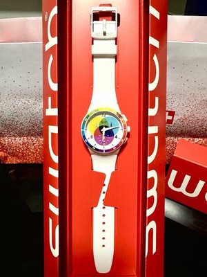 NEW  Swatch CHRONOGRAPH SUSW404 42mm White Colorful Dial Limited Watch