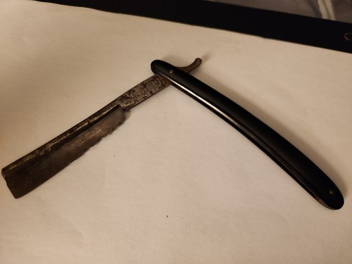 VINTAGE BLACK HANDLED STRAIGHT RAZOR JOHAN ENGSTROM PRISBELONTA- MADE IN SWEDEN - Picture 2 of 9