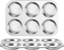 Onader 2 Pack Muffin Tin, Stainless Steel 6-Cup Shallow Yorkshire Pudding Tray,