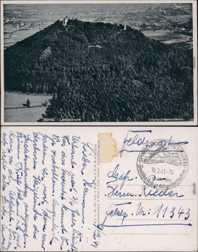 Ansichtskarte Görlitz Zgorzelec Luftbild: Landeskrone 1941