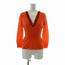 PRADA knit cut and sew wool long sleeve V-neck lace 40 M 