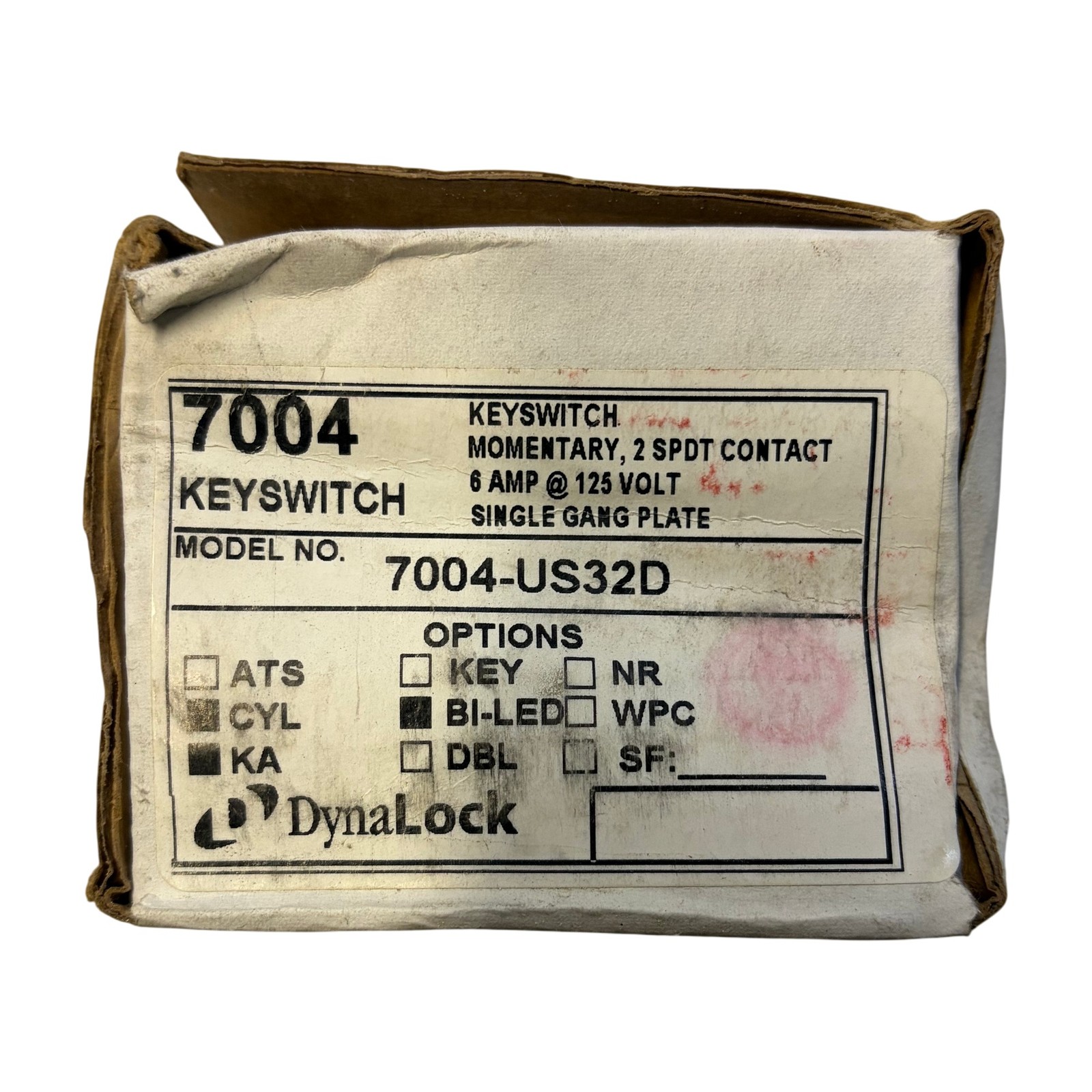 DynaLock 7004-US32D Momentary 2 SPDT Keyswitch 6A 125V Single Gang Bi-LED