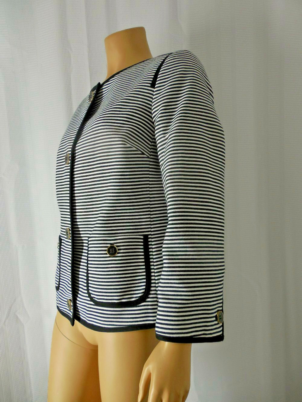 TALBOTS Jacket size 8 black white striped Cotton blend pockets