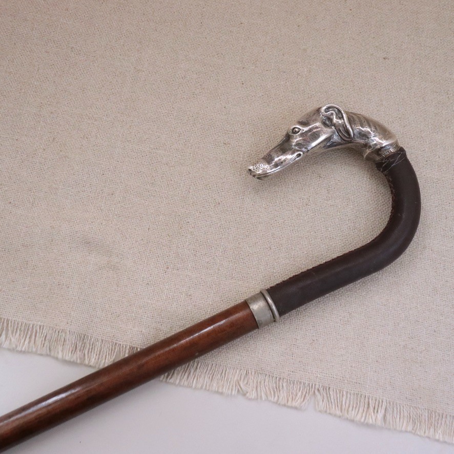 Solid Silver Greyhound Dog Cane Walking Stick Vtg… - image 18