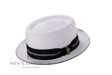 NEW Mens Montique Dress Hat Summer Spring Fashion Straw Pork Pie White Black H92