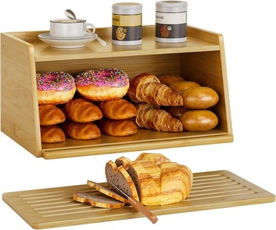 Bamboo Bread Box with Cutting Board for Kitchen Countertop   Large Capacit