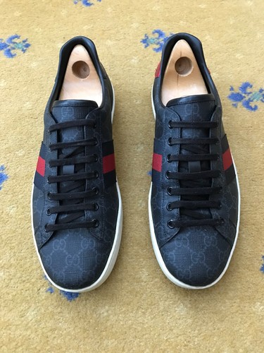 Gucci Ace Trainers Sneaker Shoes Monogram Canvas Web Blue Mens UK 10 US 11 EU 44