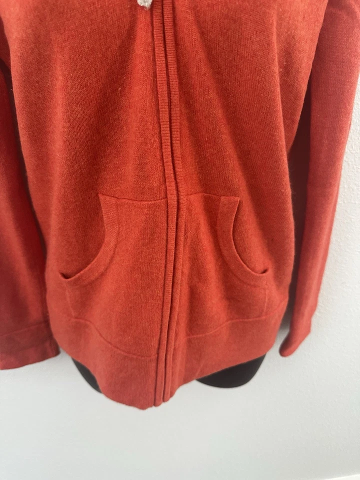 Moletom com capuz feminino laranja 100% cashmere zíper completo com bolsos - Imagem 4 de 4