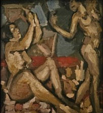 Tableau Ancien Huile Portrait Deux Femmes Nu féminin  Impressionniste XXème