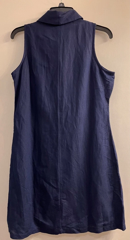 Vestido recto Boston Proper mezcla de lino azul marino con cuello, talla S Foto 4 de 4