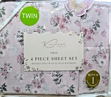KINDRED HOME 4 PIECE PURPLE FLORAL DESIGN TWIN SHEET SET 1 EXTRA PILLOWCASE