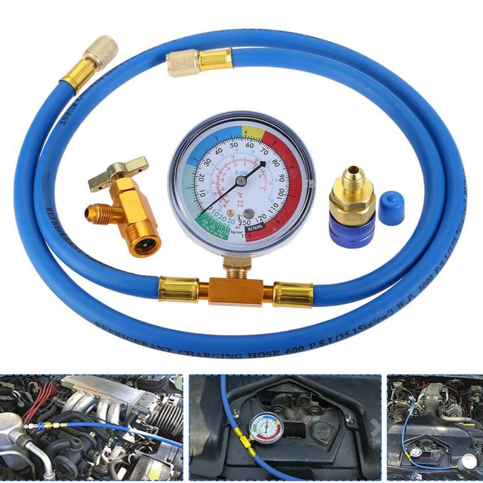 R134A AC Refrigeration Charging Hose With Pressure Gauge Accessories Part