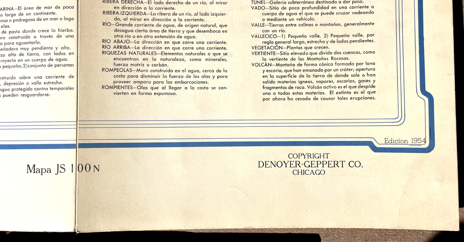 1954 Geographical Terms Folding Map JS100N Denoyer Geppert Rare Spanish Issue