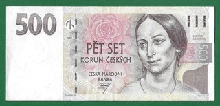 CZECH NATIONAL BANK 1997 500 KORUN BANKNOTE VF. P# 20. REPUBLIC CROWNS.