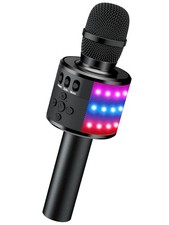 Portable Bluetooth Karaoke Mic with Disco Lights Black for Adults Kids