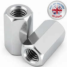 Hex Coupling Nut - Threaded Rod Connector Studding Extension DIN 6334 - BZP Stee