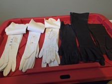 Lot Of 6 Pairs Vintage Lambskin Leather Black White Long Gloves Women s 6.5