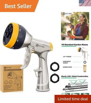 Professional Quality Metal Garden Hose Nozzle - High Pressure & 7 Sprays