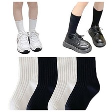 12 Pairs Kid Boys Girls Black White Cotton Uniform School Middle Tube Crew Socks