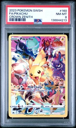 2023 POKEMON SWORD & SHIELD CROWN ZENITH #160 FULL ART/PIKACHU PSA 8