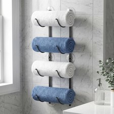 4-Tier Bathroom Rolled Towel Rack Wall Mounted Towel Storage Holder, Adhesive...
