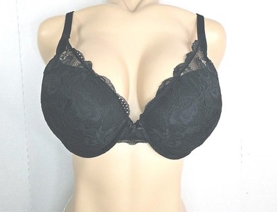 Auden Bra Womens 44C Black Lace Padded Plunge Coverage Push-Up Underwire
