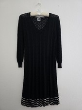 MISSONI Dress Knit Chevron Black W/White Trim On Hem Long Sleeve Sz IT 40/US 4/S