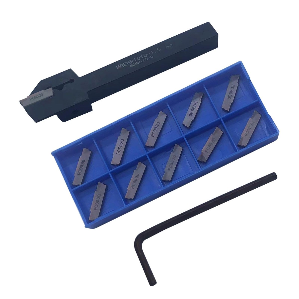Set Portautensili Per Tornio MGEHR1010-1.5 Per Scanalatura E Tranciatura. In Acciaio Temprato, Gambo 10x10 Mm, Compatibile Con Inserti MGMN150. Include Chiave Di Serraggio!
