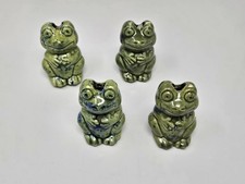 Set of 4 Vintage Green Frogs Handmade Glazed Ceramic Macrame Beads Large Hole
