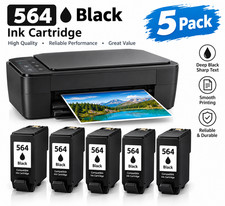   5 Pk Black Ink Cartridge Replace for HP 564 XL Photosmart 7510 7520 6520 5510