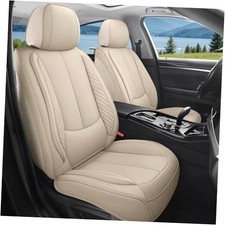 Car Seat Covers Full Set, Luxury Faux Leather Car Seat Covers Beige-Full Set