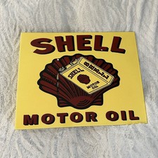 VINTAGE SHELL MOTOR OIL 19” PORCELAIN METAL GASOLINE SIGN DOUBLE SIDED FLANGED