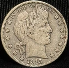 1915 D United States Barber Half Dollar Silver Coin 50C